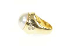 14K Yellow Gold Round Pearl Diamond Graduated Statement Ring
