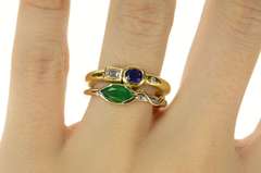 14K Yellow Gold 1.19 Ctw Emerald Sapphire Diamond Statement Ring