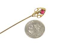 10K Yellow Gold Art Nouveau Syn. Ruby Seed Pearl Stick Pin