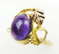 Vintage 10K Ornate Amethyst Cabochon Ring, Size 9.25