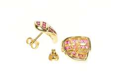 14K Yellow Gold Ruby Channel Criss Cross Statement Stud Earrings