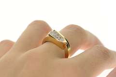 14K Yellow Gold Two Tone Pave Diamond Geometric Statement Ring