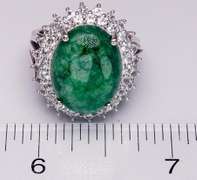 Huge Sparkling 12.60CT Emerald & Sapphire Ring, Sterling