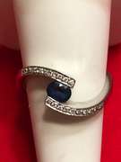 LADIES 14K WHITE GOLD SAPPHIRE AND DIAMOND RING