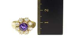 8K Yellow Gold Victorian Syn. Amethyst Rhinestone Halo Ring