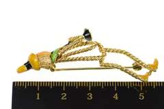 18K Yellow Gold Retro Enamel Clarinet Musician Statement Pin/Brooch