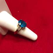 LADIES 14K GOLD, DIAMOND AND BLUE TOPAZ RING
