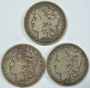 3 Diff. Morgan Silver Dollars: 1892-O, 1901-P, & 1902-P