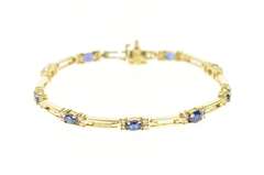 14K Yellow Gold Natural Sapphire Diamond Accent Bar Link Bracelet