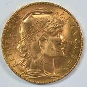 Gem BU 1907 France 20 Francs Gold 'Rooster' coins