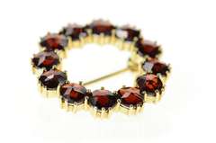 10K Yellow Gold Retro Round Garnet Classic Circle Pin/Brooch