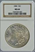 Nearly Gem BU 1886 Morgan Silver Dollar. NGC MS64