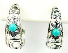 Sterling Turquoise Half Hoop Pierced Earrings