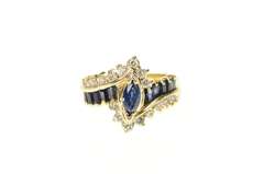 14K Yellow Gold 0.90 Ctw Marquise Sapphire Diamond Bypass Ring