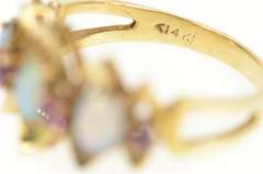 14K Yellow Gold Victorian Natural Opal Ruby Statement Ring