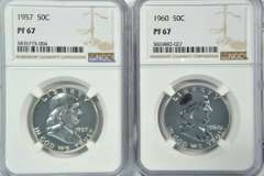 1957 & 1960 Gem PRF Franklin Half Dollars. NGC PF67