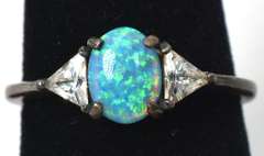 Beautiful Opal & CZ Ring in Sterling Silver
