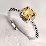 Suave Citrine & Diamond Ring in 14K WG