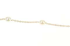 14K Yellow Gold 7.3mm Pearl Beaded Chain Link Necklace