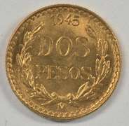 Superb Gem BU 1945 Mexico 2 Pesos Gold Piece