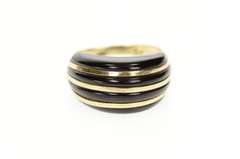 10K Yellow Gold Carved Black Onyx Domed Striped Statement Ring