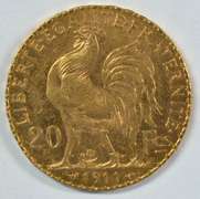 Gem BU 1911 France 20 Francs Gold 'Rooster' coins