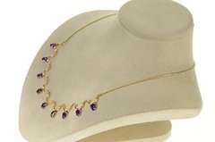 14K Yellow Gold Pear Amethyst Scalloped Drop Fringe Chain Necklace