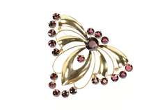 14K Yellow Gold Ornate Syn. Garnet Retro Butterfly Moth Pin/Brooch