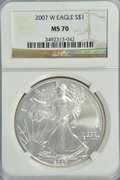 Perfect 2007-W $1 Silver Eagle. NGC MS70