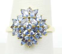 Fancy 14K Multi-Tanzanite Cluster Ring, Size 9.5