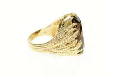 10K Yellow Gold Retro Textured Leaf Motif Smoky Quartz Ring