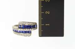 14K White Gold 0.96 Ctw Princess Sapphire Diamond Bypass Ring