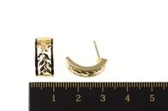 14K Yellow Gold Squared Black Enamel Leaf Vine Semi Hoop Earrings