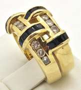 14K GOLD , DIAMOND AND SAPPHIRE RING