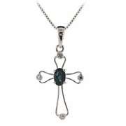 Sterling Silver Genuine Sapphire Diamond Accent Cross Pendant