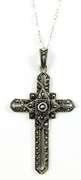 Large Sterling Silver Marcasite Cross & Chain