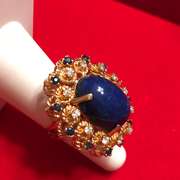 LADIES 18K DIAMOND , SAPPHIRE AND BLUE LAPIS RING / BROOCH