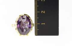 14K Yellow Gold Oval Amethyst Retro Statement Cocktail Ring