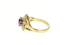 8K Yellow Gold Victorian Syn. Amethyst Rhinestone Halo Ring