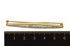14K Yellow Gold Two Tone Ornate Floral Filigree Curved Bar Pin/Brooch