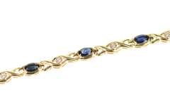 10K Yellow Gold Oval Natural Sapphire Diamond Wavy Link Bracelet