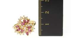14K Yellow Gold Marquise Ruby Diamond Swirl Cluster Cocktail Ring
