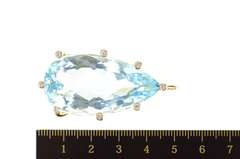 14K Yellow Gold 76.00 Ctw Pear Blue Topaz Diamond Pendant