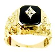 Men's Vintage 10K Gold Nugget Ring, Onyx & Diamond, 10.5