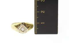 14K Yellow Gold Art Deco Etched Ornate Diamond Engagement Ring