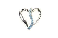 10K White Gold Blue Topaz Wavy Curvy Heart Love Symbol Pendant