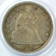 1858 Liberty Seated Dime. PCGS VF25