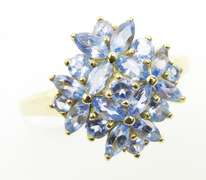 Fancy 14K Multi-Tanzanite Cluster Ring, Size 9.5