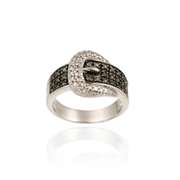 Sterling Silver 1/4CT Black Diamond Belt Buckle Rings