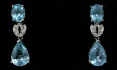 Aquamarine & Diamond Earrings in 14KT